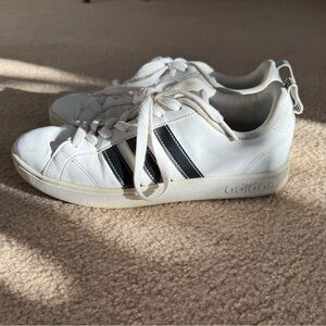 Adidas White Sneakers with Black Stripes